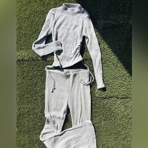 Gray Ribbed Knit Sweater Set